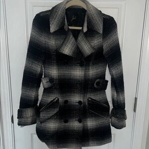 Stylish Black and Gray Plaid Pea Coat